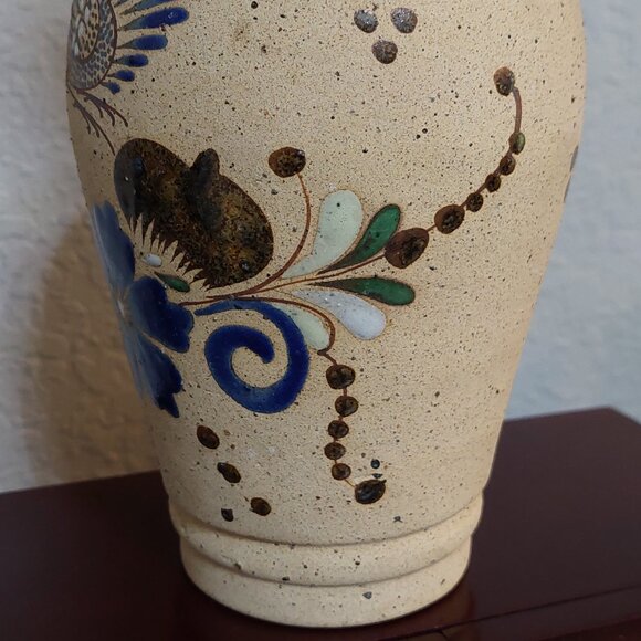 Hand Painted Tonala Mexican Pottery Floral Bird Vase - Picture 9 of 16
